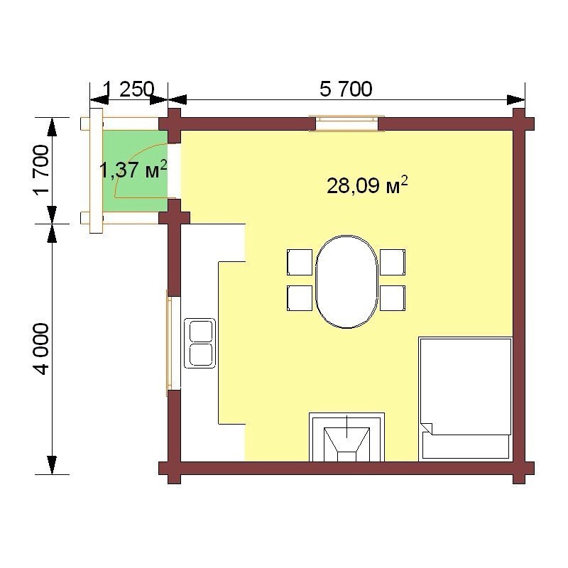одноэтажный дом из оцилиндрованного брена 150м2 с двумя спальнями